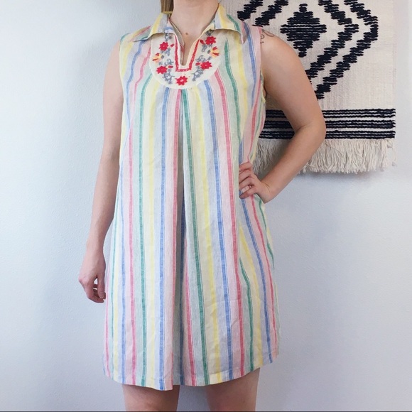 Vintage Swim Cover Up Dress Stripe Embroidered - Picture 4 of 4